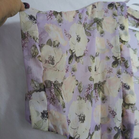 Steve Madden Purple Floral Chiffon Sheer Open Front Kimono Duster Pockets OSFM - Picture 4 of 7